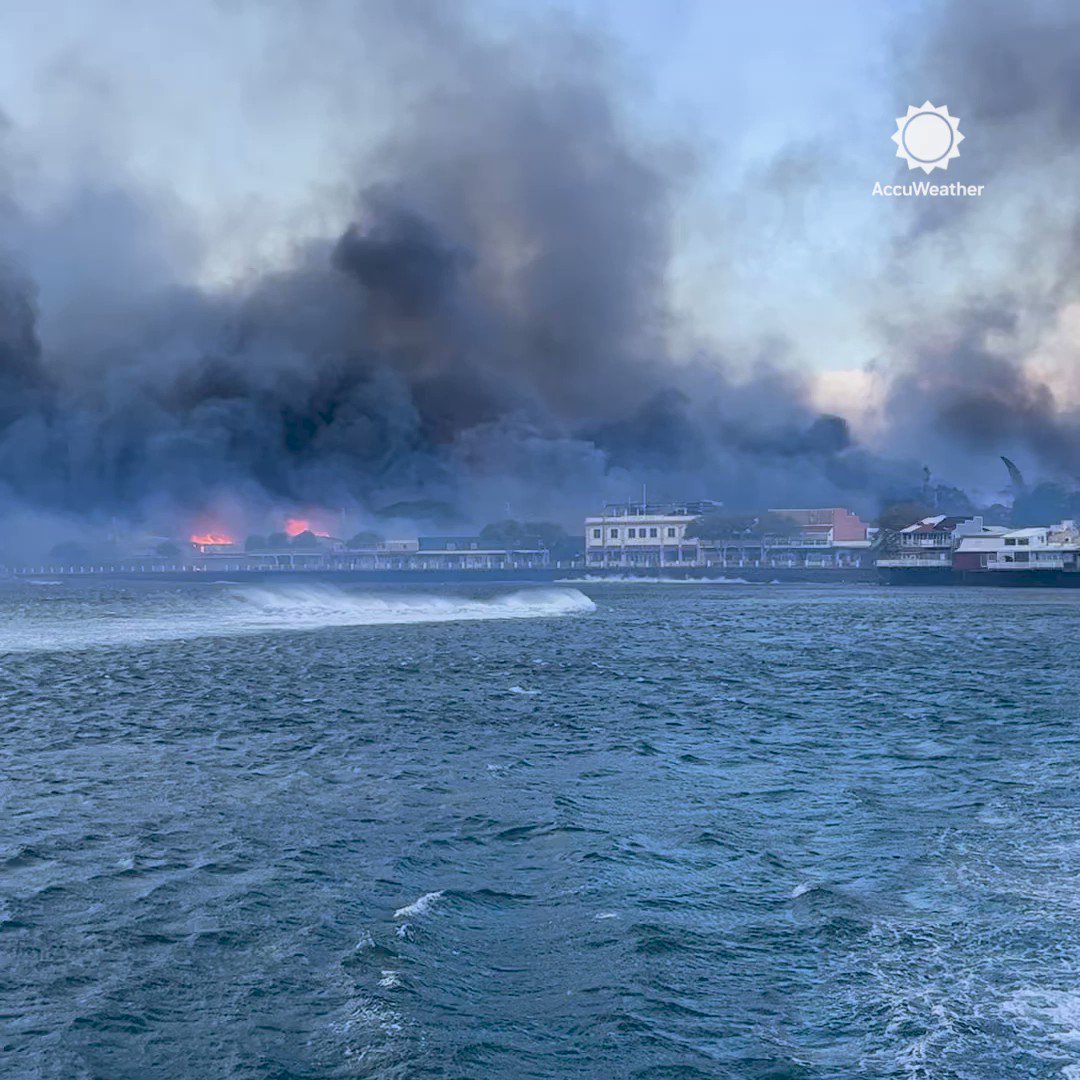 Devastating scenes from Lahaina Harbor as wildfires rip through Maui. Wind gusts of more than 70 mph helped fan the flames.