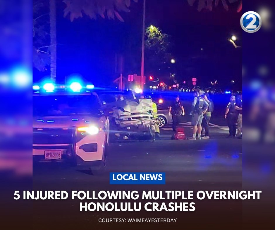 5 people seriously injured following multiple overnight car and moped crashes in Honolulu